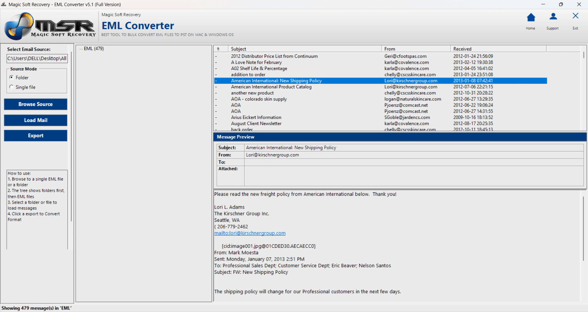 Magic Soft EML Converter program window