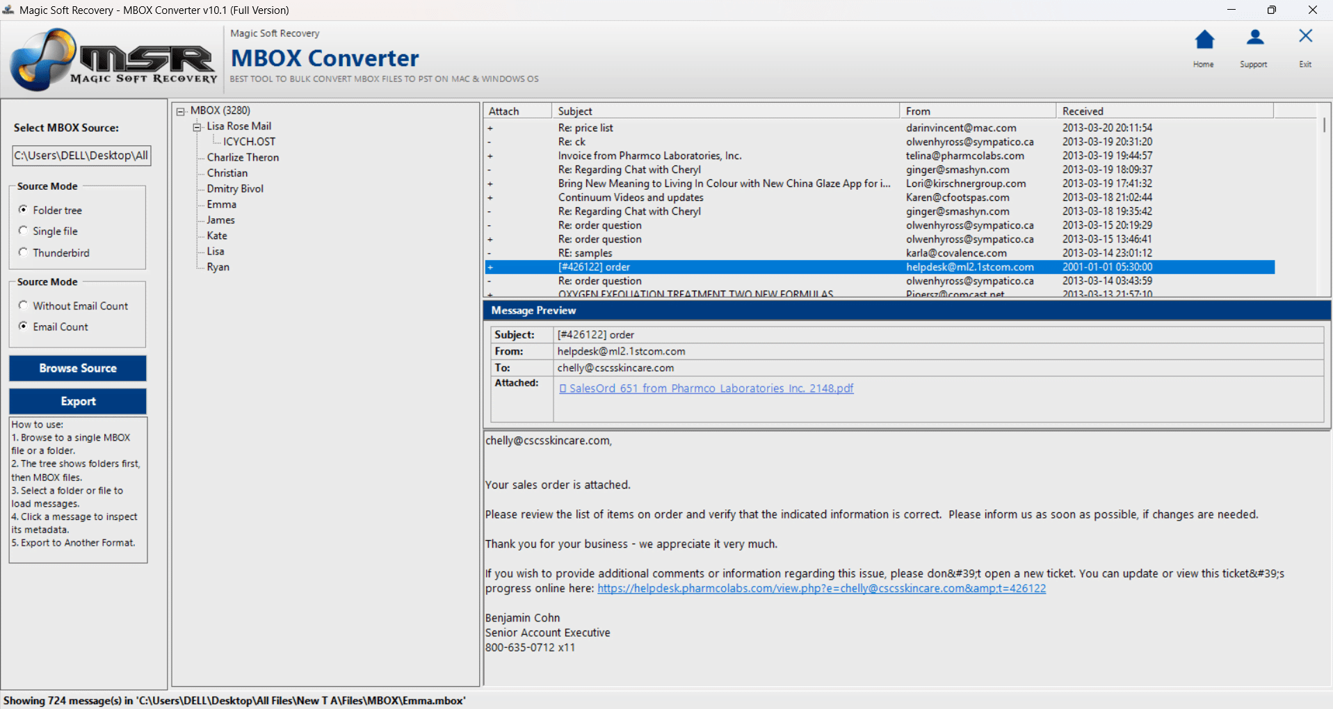 Magic Soft MBOX Converter program window
