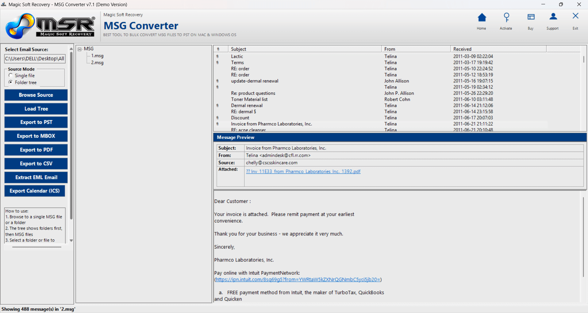 Magic Soft MSG Converter program window