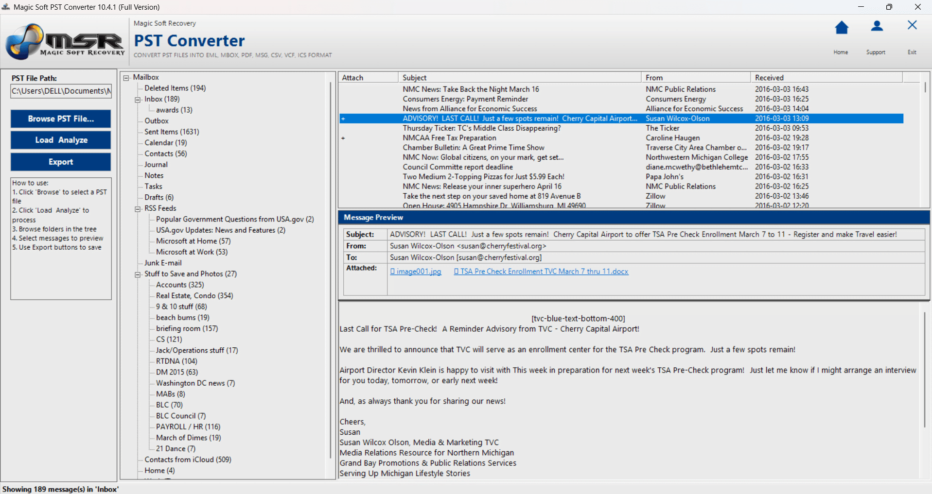 Magic Soft PST Converter program window